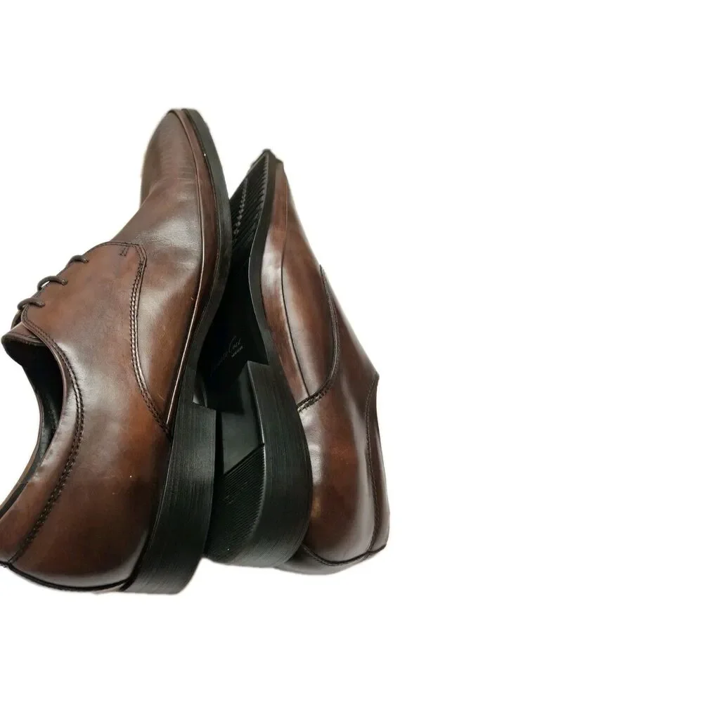 Kenneth Cole New York Derby Set Your Clock Brown Leather Round Toe Shoes Sz 10.5